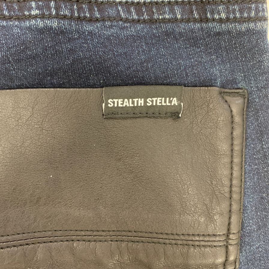 ステルスステラ デニムパンツ レザー切り替え チェック メンズ サイズ2 ブルー系 STEALTH STELL'A 【AFB19】