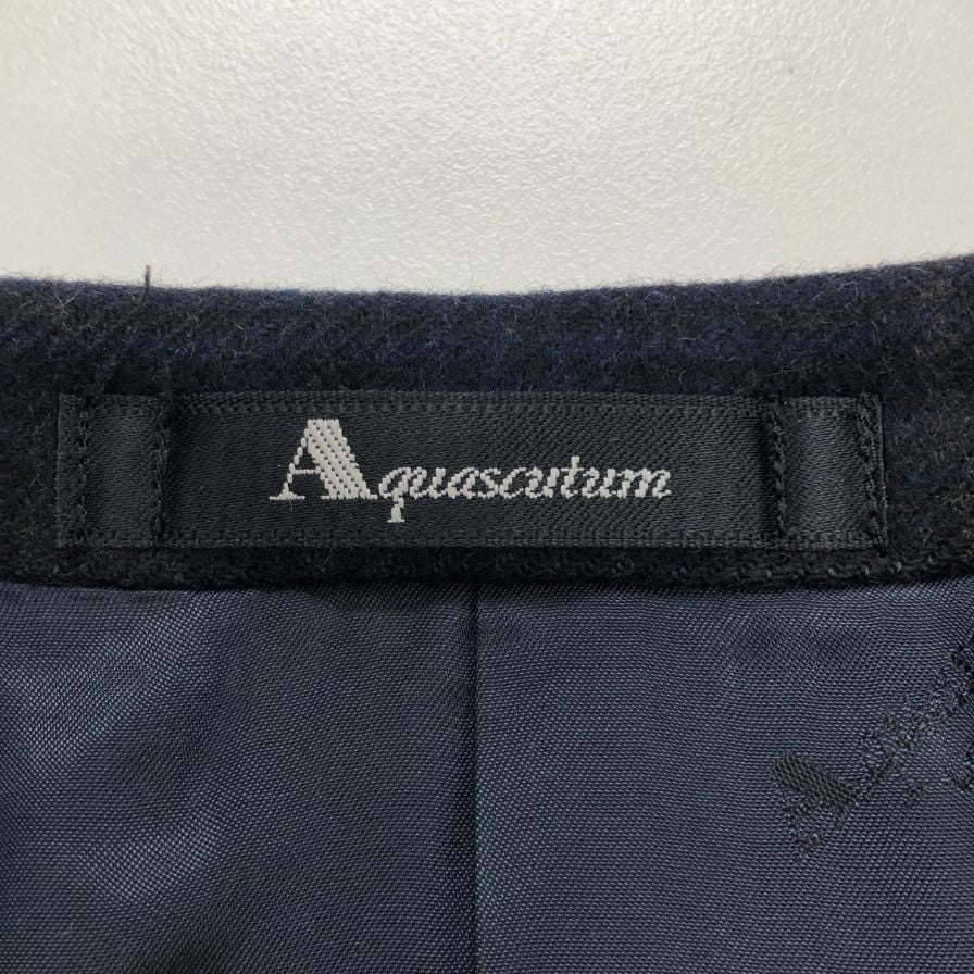 美品◆アクアスキュータム テーラードジャケット カシミア 100% チェック ネイビー メンズ サイズ96 AB5 Aquascutum 【AFB2】
