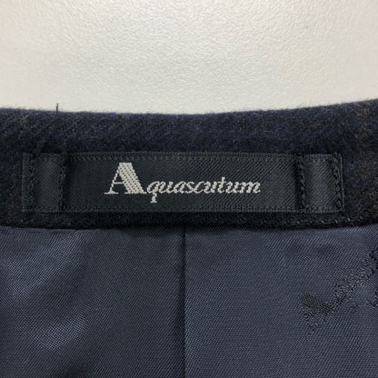 美品◆アクアスキュータム テーラードジャケット カシミア 100% チェック ネイビー メンズ サイズ96 AB5 Aquascutum 【AFB2】