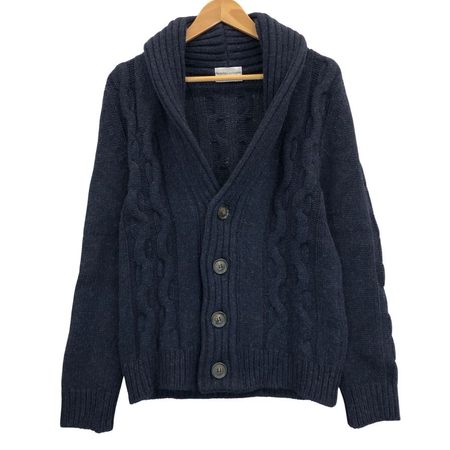 美品◆セッテフィーリカシミア ウールカシミヤショール ユニセックス サイズ 44 ネイビー Settefili Cashmere 【AFB10】