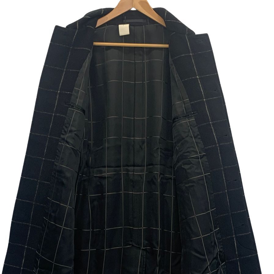美品◆エヌハリウッド チェック柄 ウールコート ダークネイビー サイズ40 メンズ N.HOLLYWOOD 【AFA3】