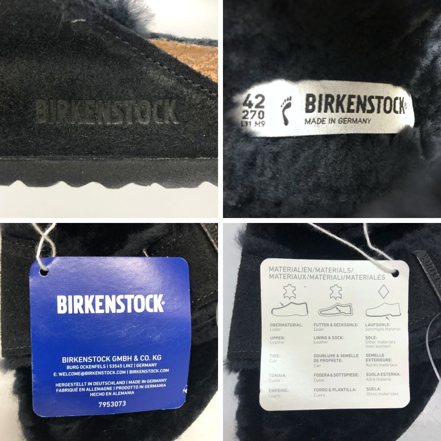 ビルケンシュトック サンダル アリゾナ シアリング スエード ブラック ボア ファー サイズ42 27.0cm メンズ ブラック BIRKENSTOCK  約27.0cm【LA】【中古】
