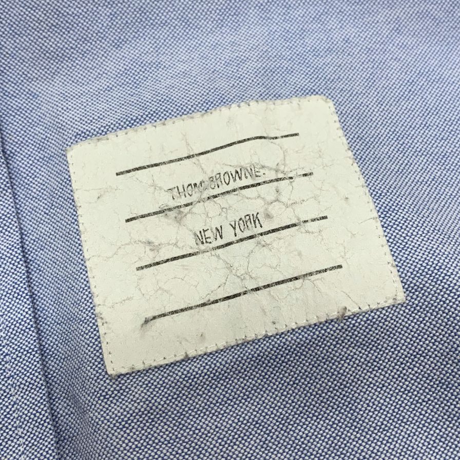 中古◆トムブラウン オックスフォードシャツ 袖プリント ボタンダウン コットン 長袖 L/S ブルー メンズ サイズ1 THOM BROWNE 【AFB9】