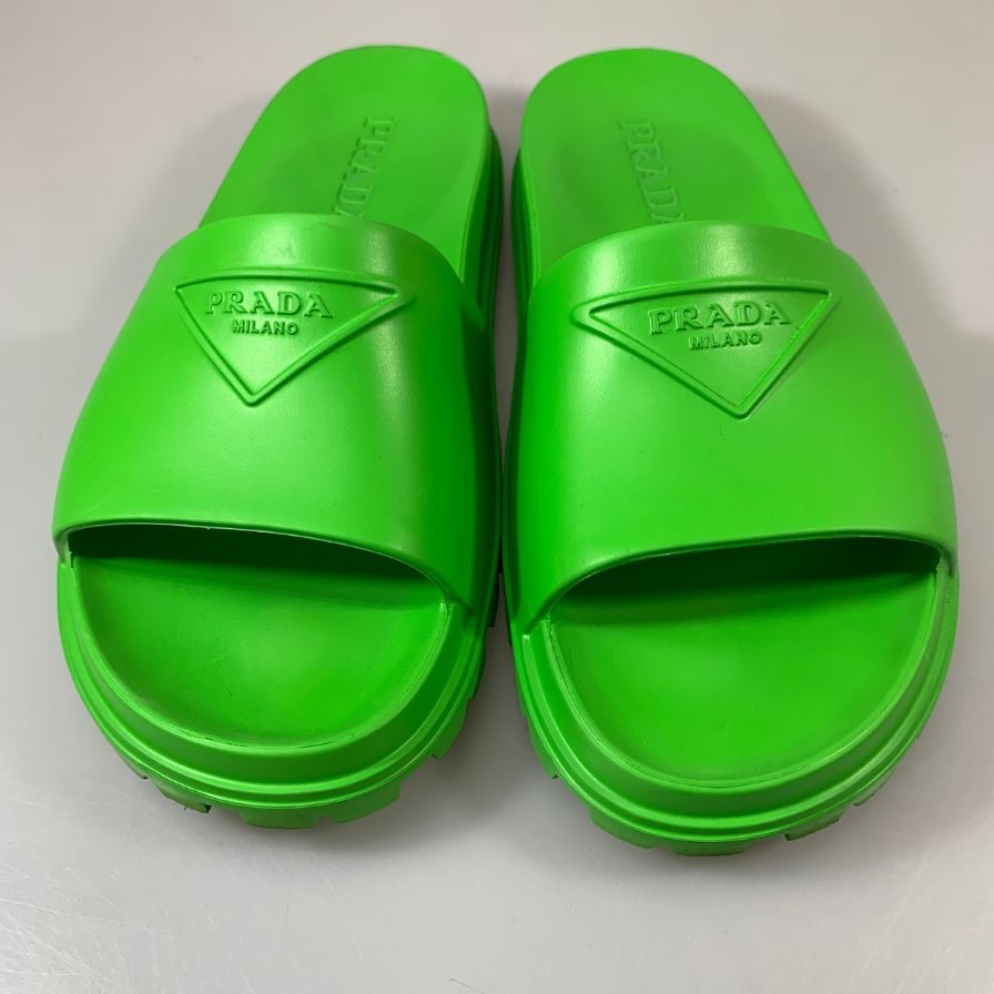 プラダ ラバー サンダル スライド グリーン 40 メンズ PRADA 約25.5cm【AFC30】