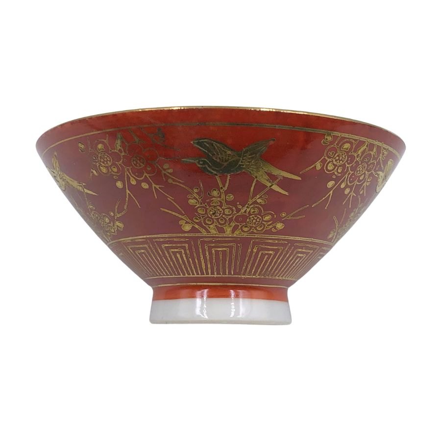 九谷焼 茶碗 レッド系 総柄 5点セット【AFI26】【中古】