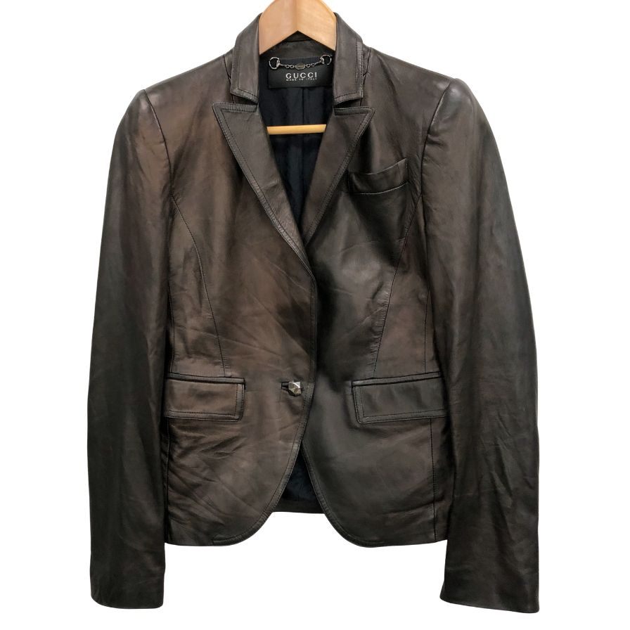 中古◆グッチ オールドグッチ 1B レザーショート丈 ジャケット イタリア製 レディース サイズ38 ブラック GUCCI 【AFG1】