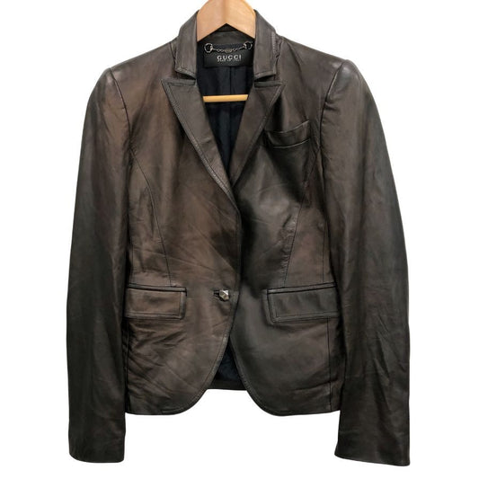中古◆グッチ オールドグッチ 1B レザーショート丈 ジャケット イタリア製 レディース サイズ38 ブラック GUCCI 【AFG1】
