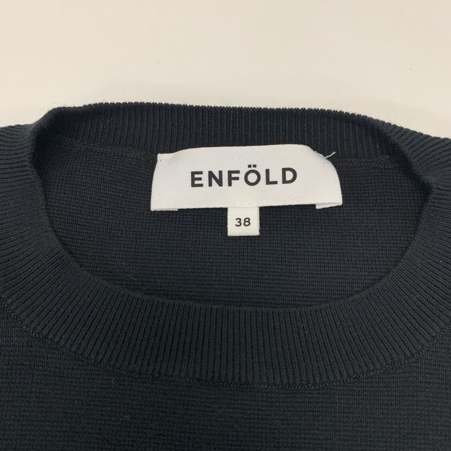 美品◆エンフォルド 半袖ニット ショート丈 コットン ブラック レディース サイズ38 ENFOLD 【AFB3】