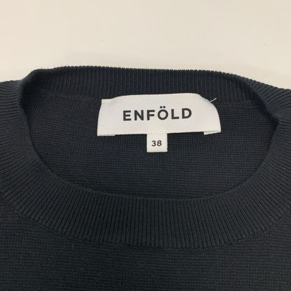 美品◆エンフォルド 半袖ニット ショート丈 コットン ブラック レディース サイズ38 ENFOLD 【AFB3】