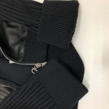 極美品◆サルヴァトーレ フェラガモ レザー×ニット 切替 ブルゾン パンチングレザー サイズXL ブラック Salvatore Ferragamo 【AFB34】