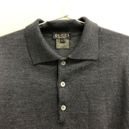 中古■グッチ ニット ポロシャツ 長袖 ウール 100％ ネイビー サイズ L GUCCI 【AFB41】