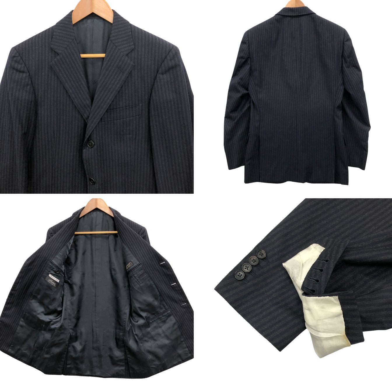 ベルベスト 3Bスーツ ストライプ エクストラファインウール130S ブラック サイズ46 Belvest【AFB34】