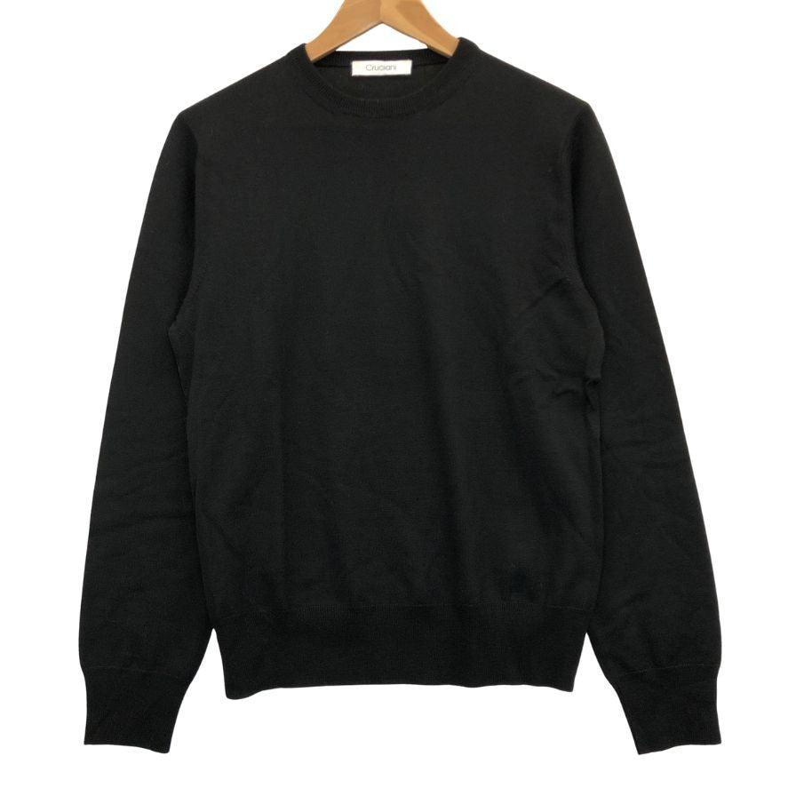 美品◆クルチアーニ ウールクルーネックニット メンズ サイズ 44 ブラック Cruciani 【AFB16】