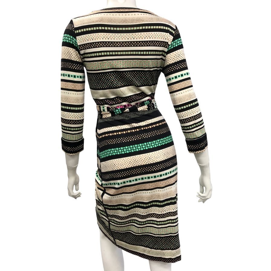 美品◆ダイアンフォンファスティンバーグ カシュクール ワンピース レディース 総柄 サイズ2 DIANE VON FURSTENBERG 【AFB1】