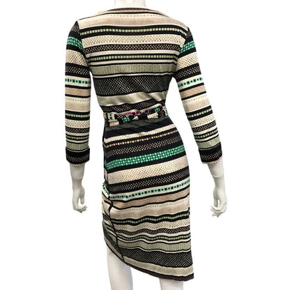 美品◆ダイアンフォンファスティンバーグ カシュクール ワンピース レディース 総柄 サイズ2 DIANE VON FURSTENBERG 【AFB1】