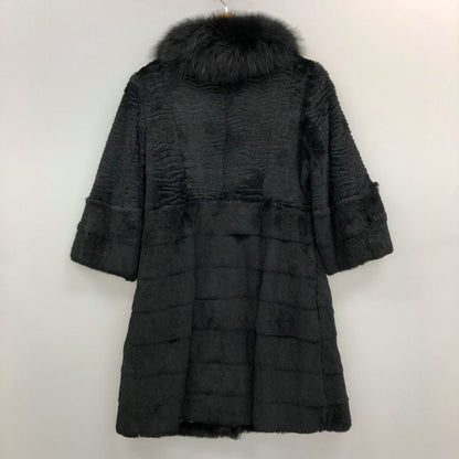 ロイヤルファー コート 本毛皮 ラビットファー 裏レオパード ブラック レディース サイズM ROYAL FURS【AFF19】