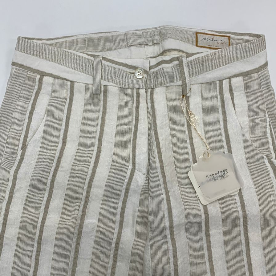 ミームバイジャブス レディース ワイドパンツ ストライプ 麻混 イタリア製 サイズ40 ベージュ meme by giab's 【AFB44】