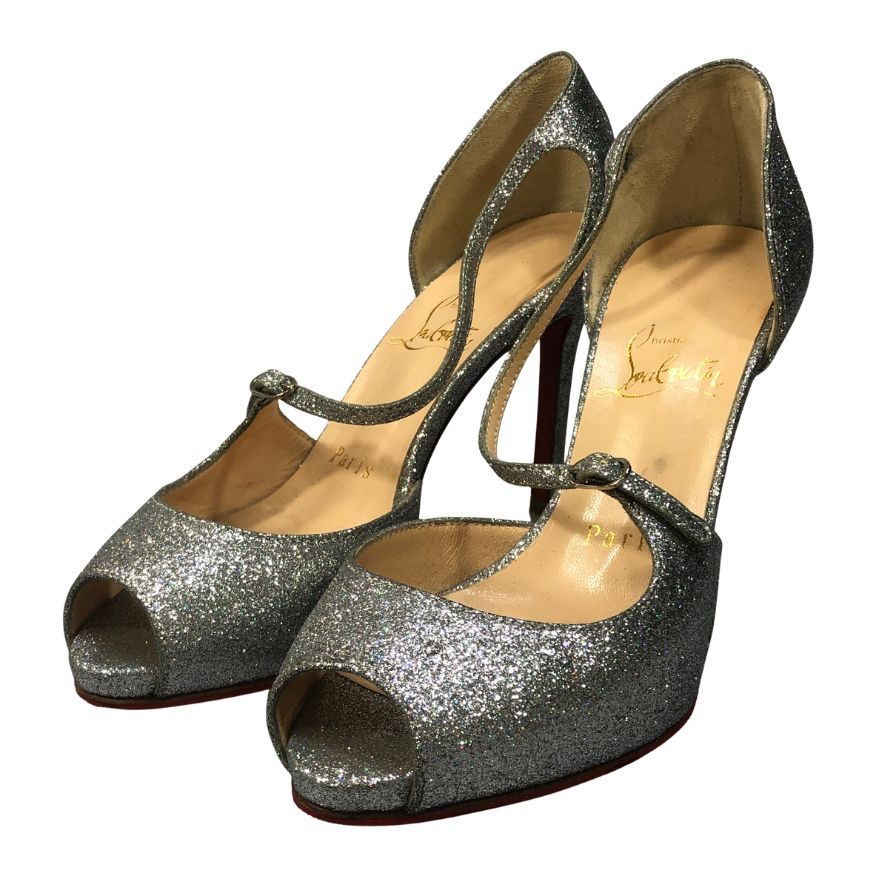 クリスチャンルブタン ヒールパンプス オープントゥ ラメ シルバー レディース サイズ34 Christian Louboutin 約21.0cm【AFD2】