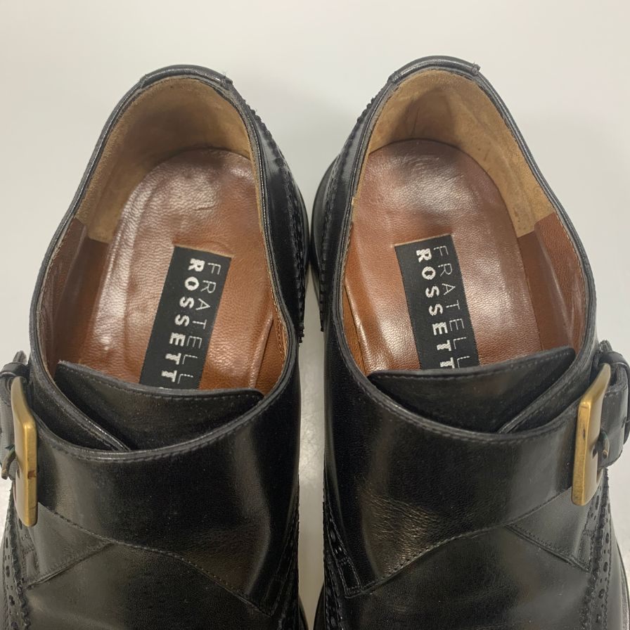 フラテッリロセッティ レザーシューズ シングル モンクストラップ ウイングチップ メンズ ブラック サイズ6 FRATELLI ROSSETTI 約24.5cm【AFC40】