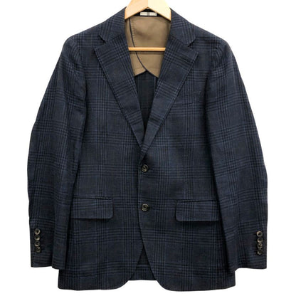 中古◆スーツセレクト リネン テーラードジャケット JSJ1950 ネイビー サイズA5 メンズ チェック コットン SUIT SELECT 【AFB33】