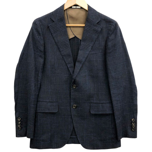 中古◆スーツセレクト リネン テーラードジャケット JSJ1950 ネイビー サイズA5 メンズ チェック コットン SUIT SELECT 【AFB33】