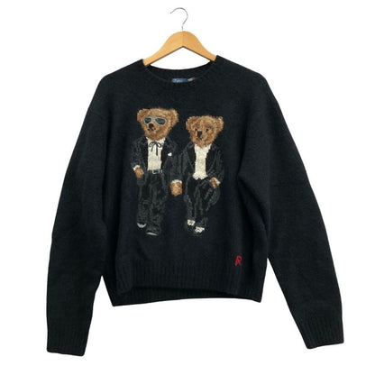 新品同様◆ポロ ラルフローレン ニット 刺繍 ウール×カシミヤ キャメル・シルク混 ブラック サイズM Polo Ralph Lauren 【AFB17】