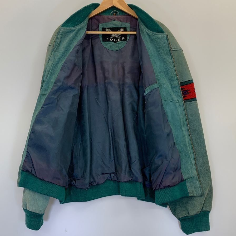 中古◆アドラー チマヨ柄 レザーブルゾン カーキ サイズL メンズ ADRER 【AFA15】
