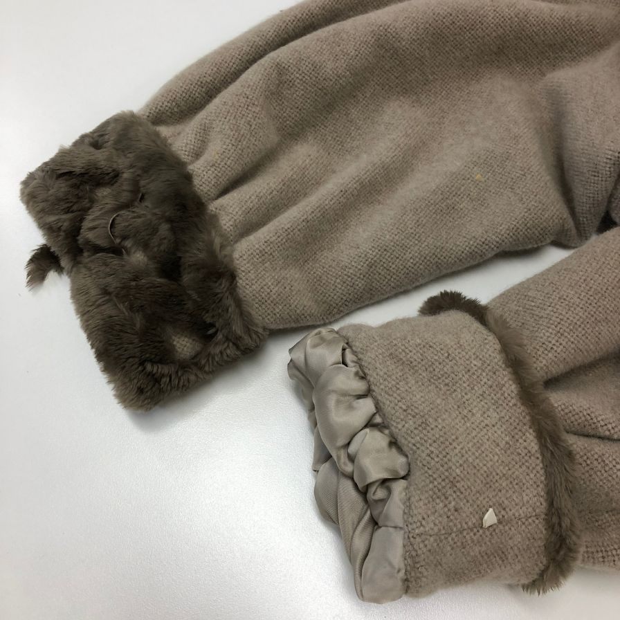 美品◆カナリィ ハーフコート アンゴラ ウール ファー 襟 袖 装飾 ベージュ レディース サイズ9 Cannary 【AFA15】
