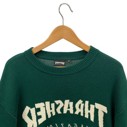 美品◆スラッシャー セーター ムラサキスポーツ別注 バックワードロゴ ビックシルエット グリーン メンズ サイズL THRASHER 【AFB36】