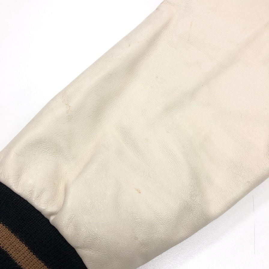 美品◆ワコマリア 24SS レザーバーシティジャケット ベージュ メンズ サイズM WACKOMARIA 【AFA18】