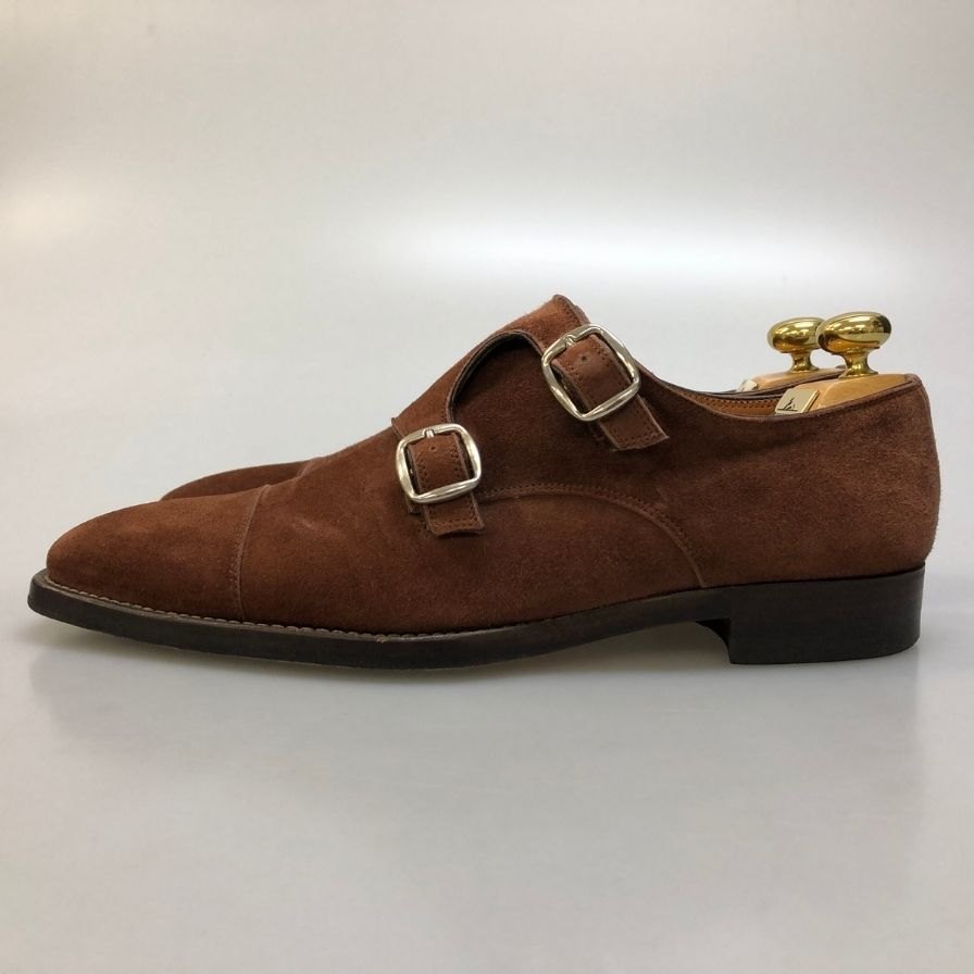 サントーニ レザーシューズ ダブルモンク スエード ブラウン サイズUK6.5 メンズ Santoni 約25.0cm【AFC41】