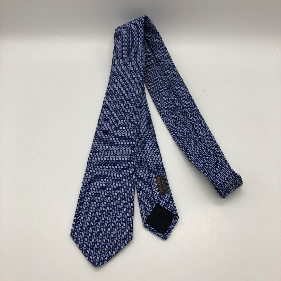 エルメス ネクタイ H柄 シルク ネイビー 7cm HERMES【AFI21】