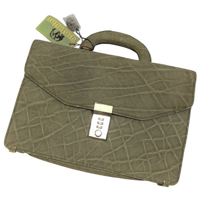 JRA認証付 エキゾティックレザー エレファント ブリーフケーズ ビジネスバッグ メンズ グレー【AFE3】