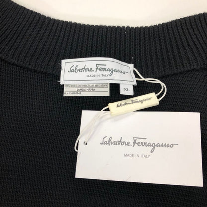 極美品◆サルヴァトーレ フェラガモ レザー×ニット 切替 ブルゾン パンチングレザー サイズXL ブラック Salvatore Ferragamo 【AFB34】