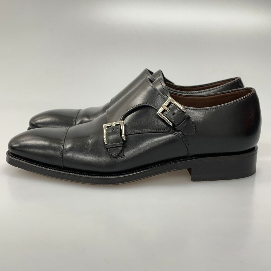 カルミナ トレーディングポスト別注 ダブルモンクシューズ 80544 ボックスカーフ レインラスト ブラック メンズ サイズ5.5E CARMINA ビジネスシューズ 約24.0cm【LA】【中古】