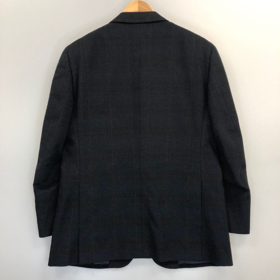 美品◆アクアスキュータム テーラードジャケット カシミア 100% チェック ネイビー メンズ サイズ96 AB5 Aquascutum 【AFB2】