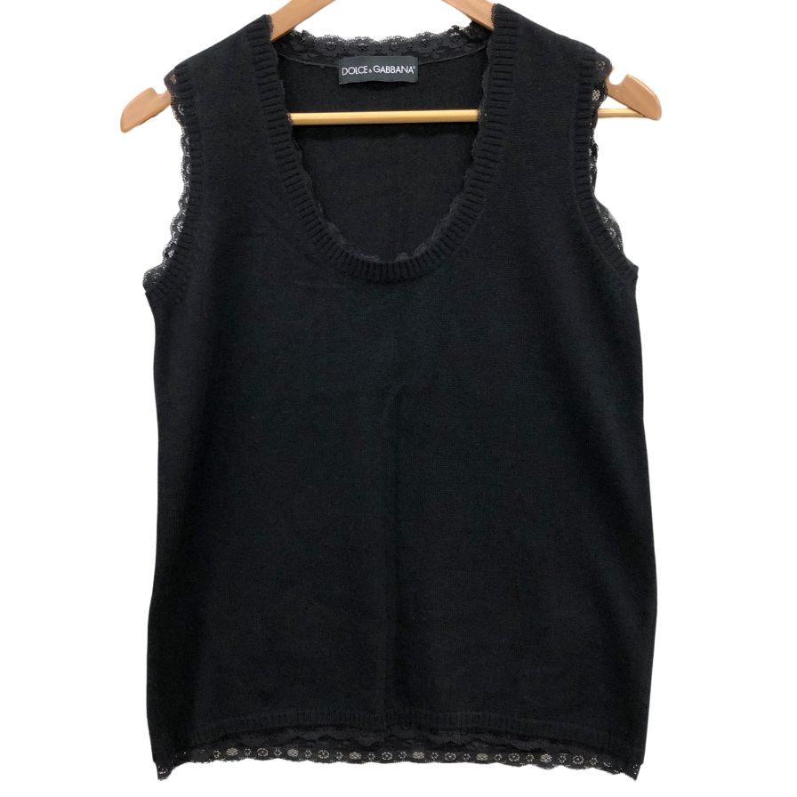 極美品◆ドルチェ&ガッバーナ ベスト レースあしらい カシミア レディース サイズS ブラック DOLCE&GABBANA 【AFB28】