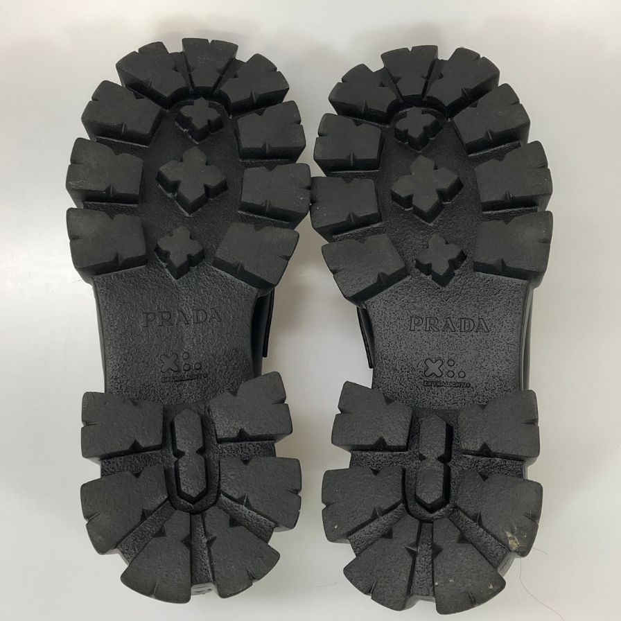 プラダ レザーローファー モノリス トライアングルロゴ 2DE129 メンズ サイズ10 黒 PRADA 約29.0cm【AFC2】