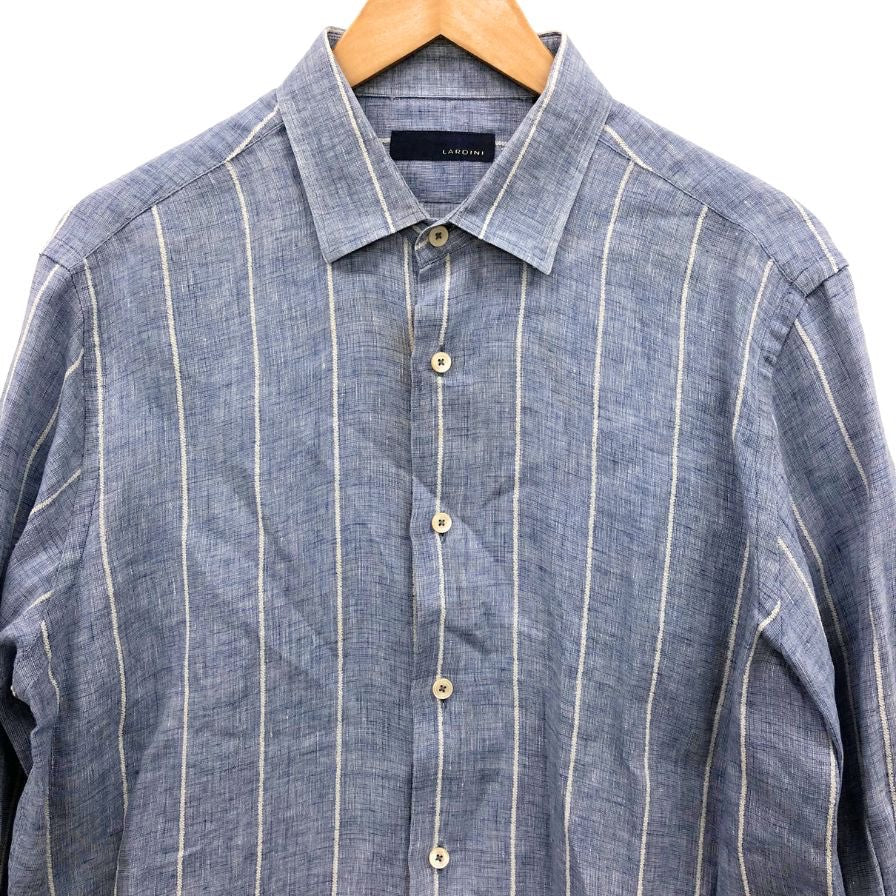 美品◆ラルディーニ 長袖シャツ ストライプ リネン コットン混 サイズ41 メンズ LARDINI 【AFB17】