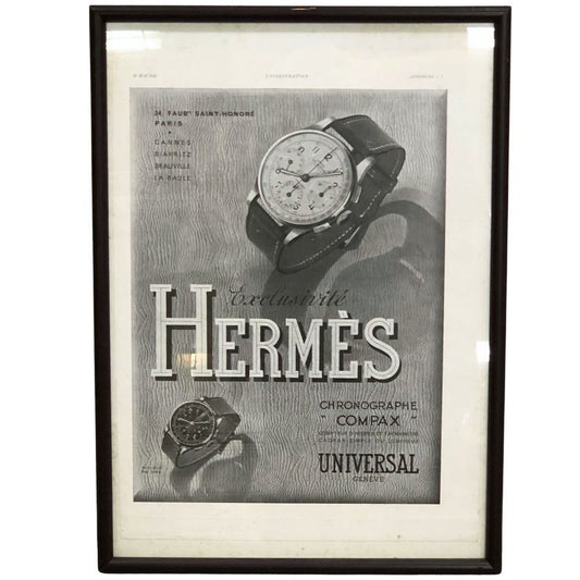 エルメス ポスター COMPAX 時計 1940年代  ヴィンテージ 額付き HERMES【AFE13】【中古】