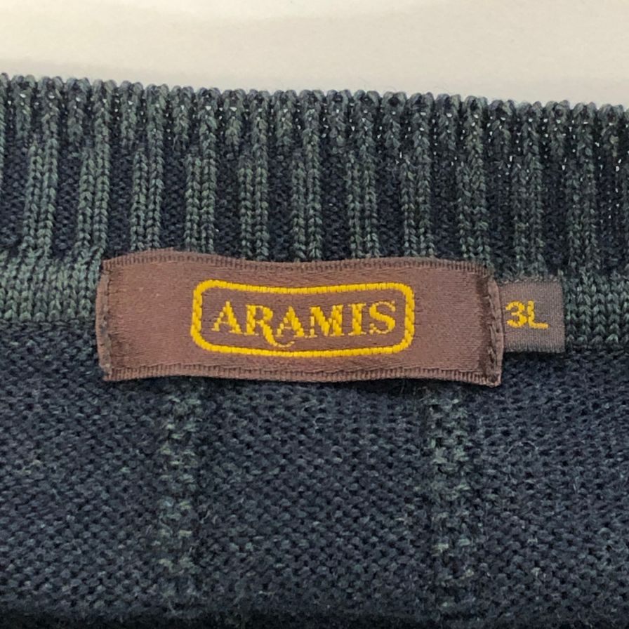 中古■アラミス ニット デザイン切替 オーバーサイズ 毛100% 日本製 メンズ サイズ3L グリーン ARAMIS 【AFB2】