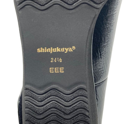 新宿屋 パンプス レザー 4720 エナメルレザー 切替 トカゲ ブラック サイズ24.5 shinjukuya 約24.5cm【7-8】