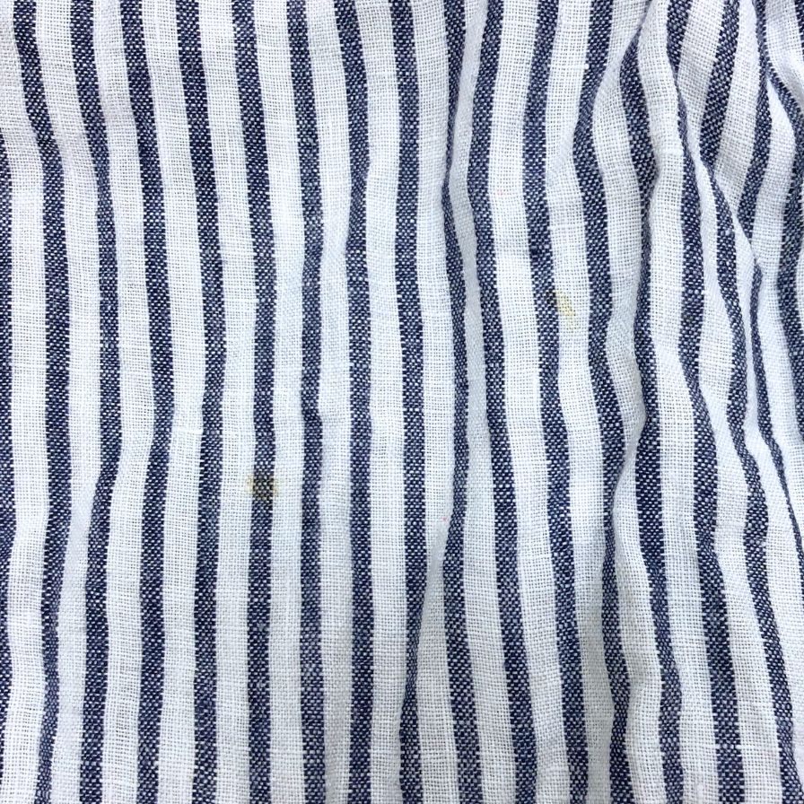 美品◆フレンチリネン プルオーバー ストライプ リネンシャツ 白×青 サイズM レディース 麻 長袖シャツ french linen 【AFB15】