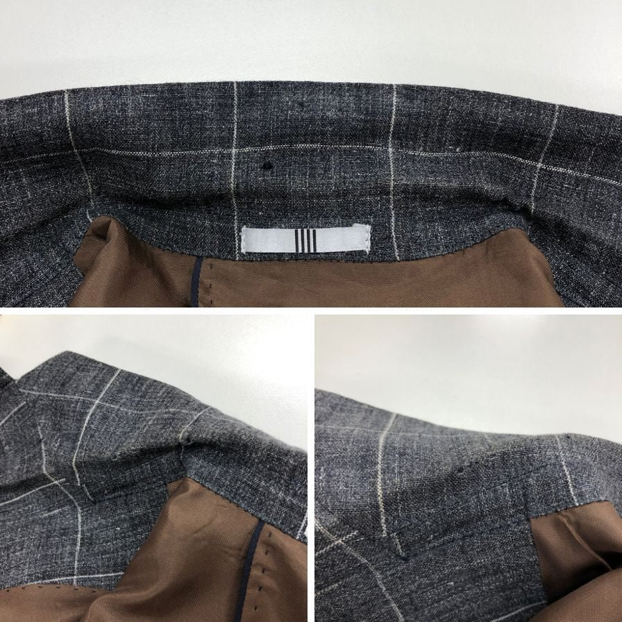 中古◆スーツセレクト リネン テーラードジャケット JSJ1750 グレー サイズA5 メンズ チェック SUIT SELECT DALSASSO 【AFB33】
