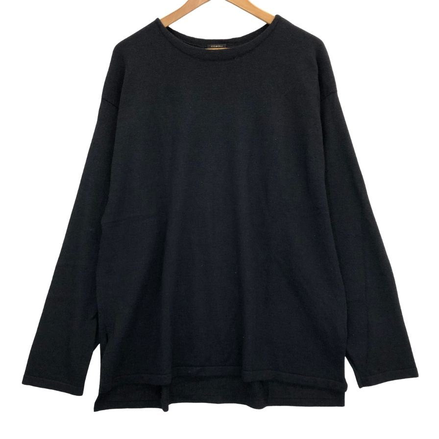 極美品◆コモリ ロングスリーブニット ポートネック ウール和紙 ネイビー メンズ サイズ3 R01-06007 COMOLI 【AFB18】