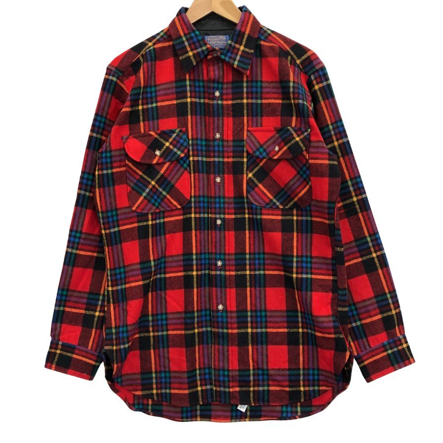 美品◆ペンドルトン 70S チェックシャツ ウール レッド メンズ サイズM PENDLETON 【AFB17】