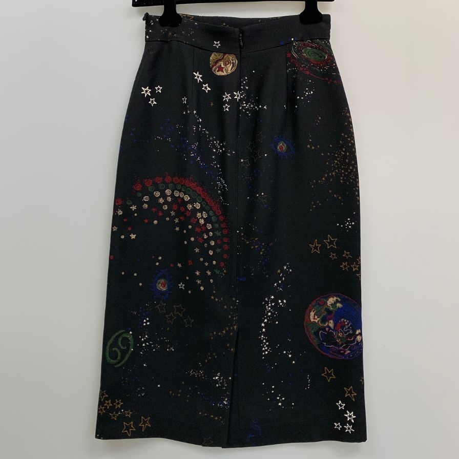 ヴァレンティノ スカート 惑星柄 ブラック ウール×シルク サイズ38 レディース Valentino【AFB9】
