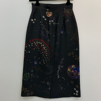 ヴァレンティノ スカート 惑星柄 ブラック ウール×シルク サイズ38 レディース Valentino【AFB9】