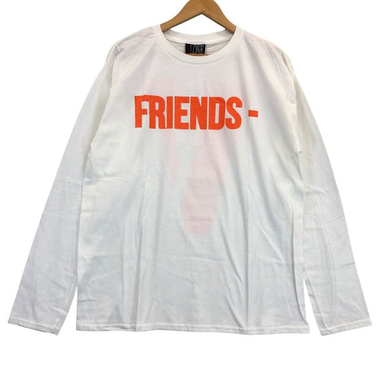 新品同様◆ヴィーロン ロンT 長袖 プリント ロゴ フレンズ ホワイト オレンジ メンズ サイズXL VLONE FRIENDS 【AFB13】
