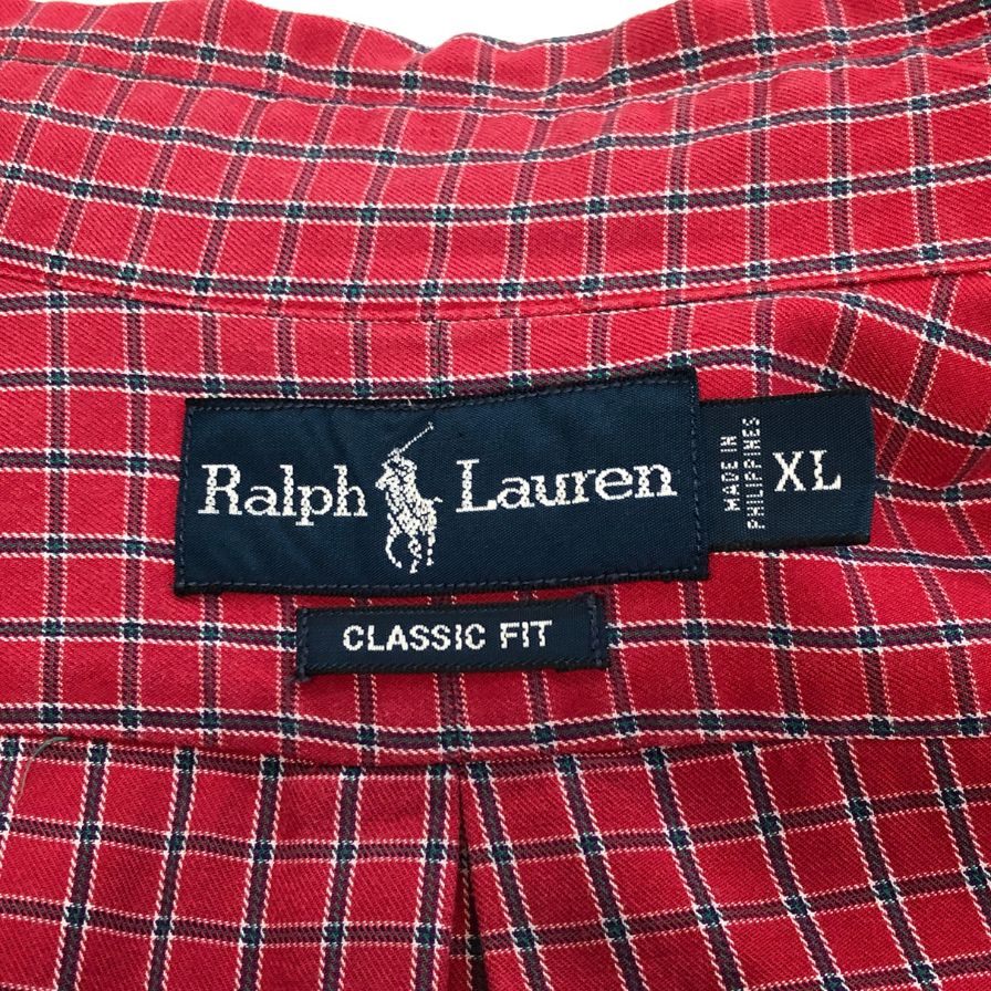 美品◆ラルフローレン ボタンダウンシャツ 90S チェック レッド メンズ サイズXL Ralph Lauren 【AFB43】